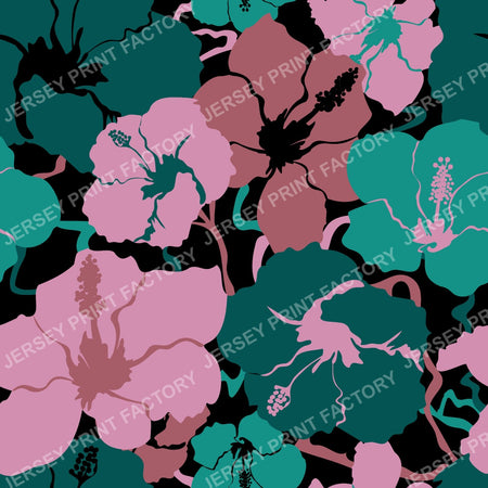 Hawaiian Hibiscus Floral in Jade + Mauve