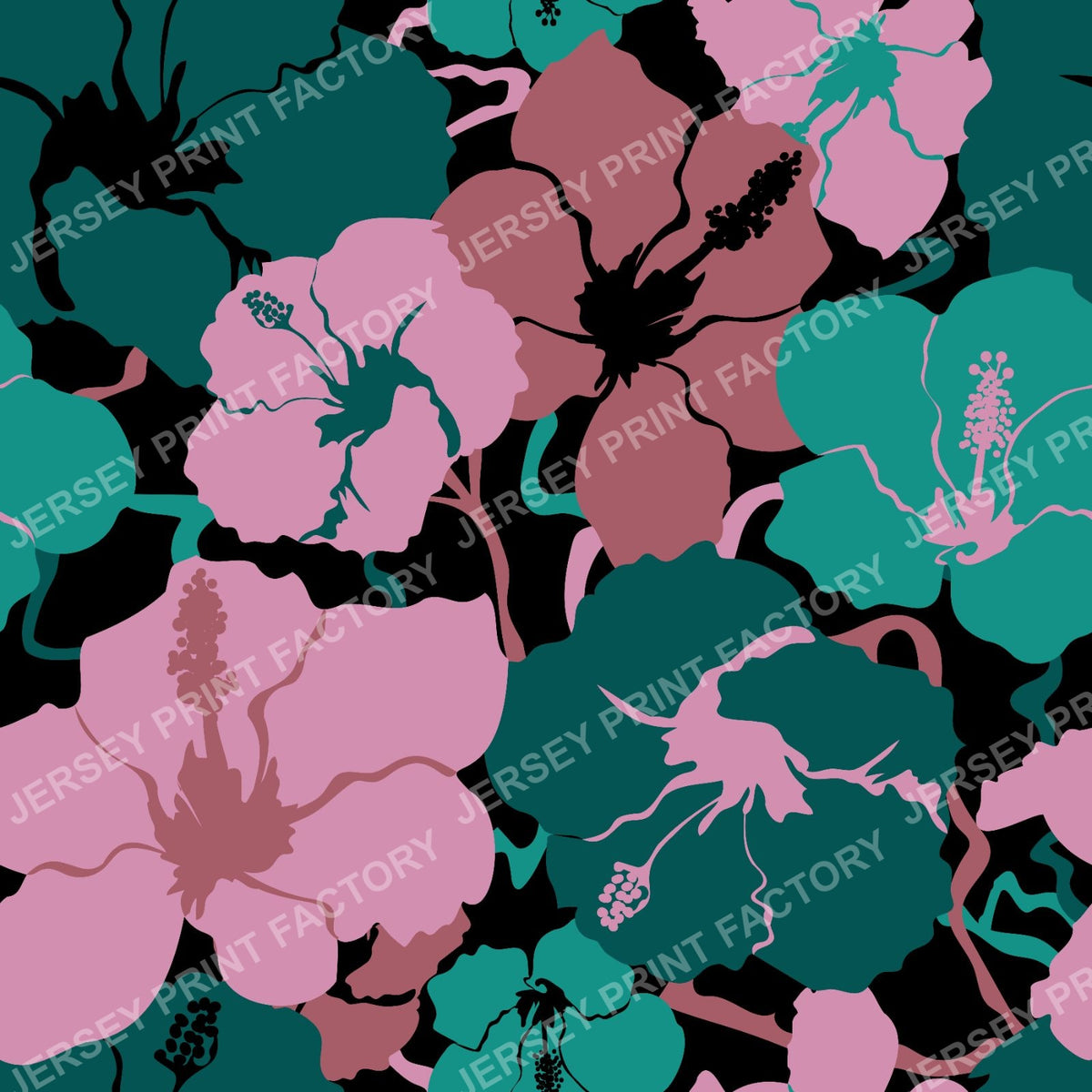 Hawaiian Hibiscus Floral in Jade + Mauve