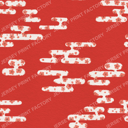 Japanese style clouds with Sakura Cherry Blossom - Red
