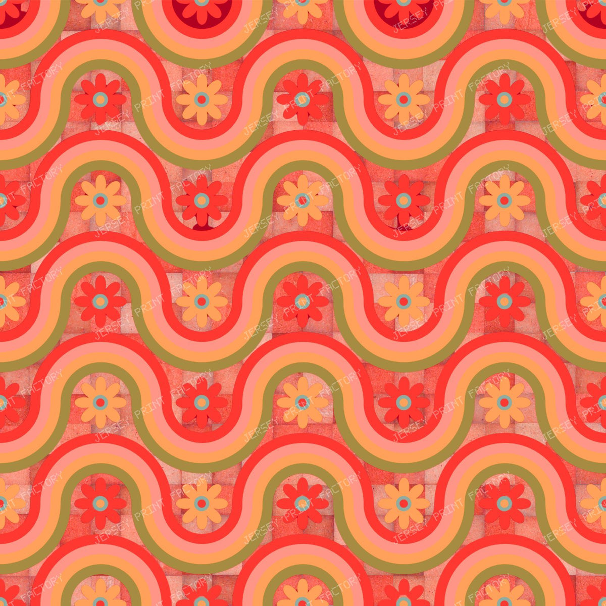 Wavy Daisy Hills Stripes Up and Down U Checkered Background Blood Orange