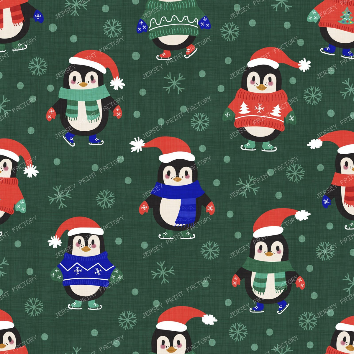 Cute Christmas Penguins in Sweaters & Santa Hats Winter Pattern