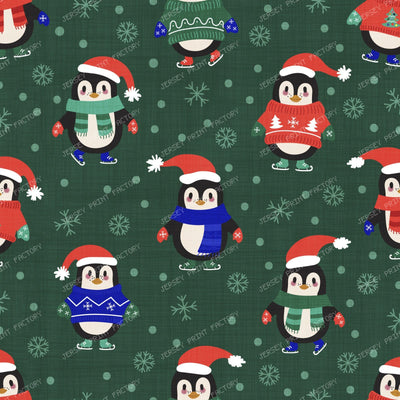 Cute Christmas Penguins in Sweaters & Santa Hats Winter Pattern
