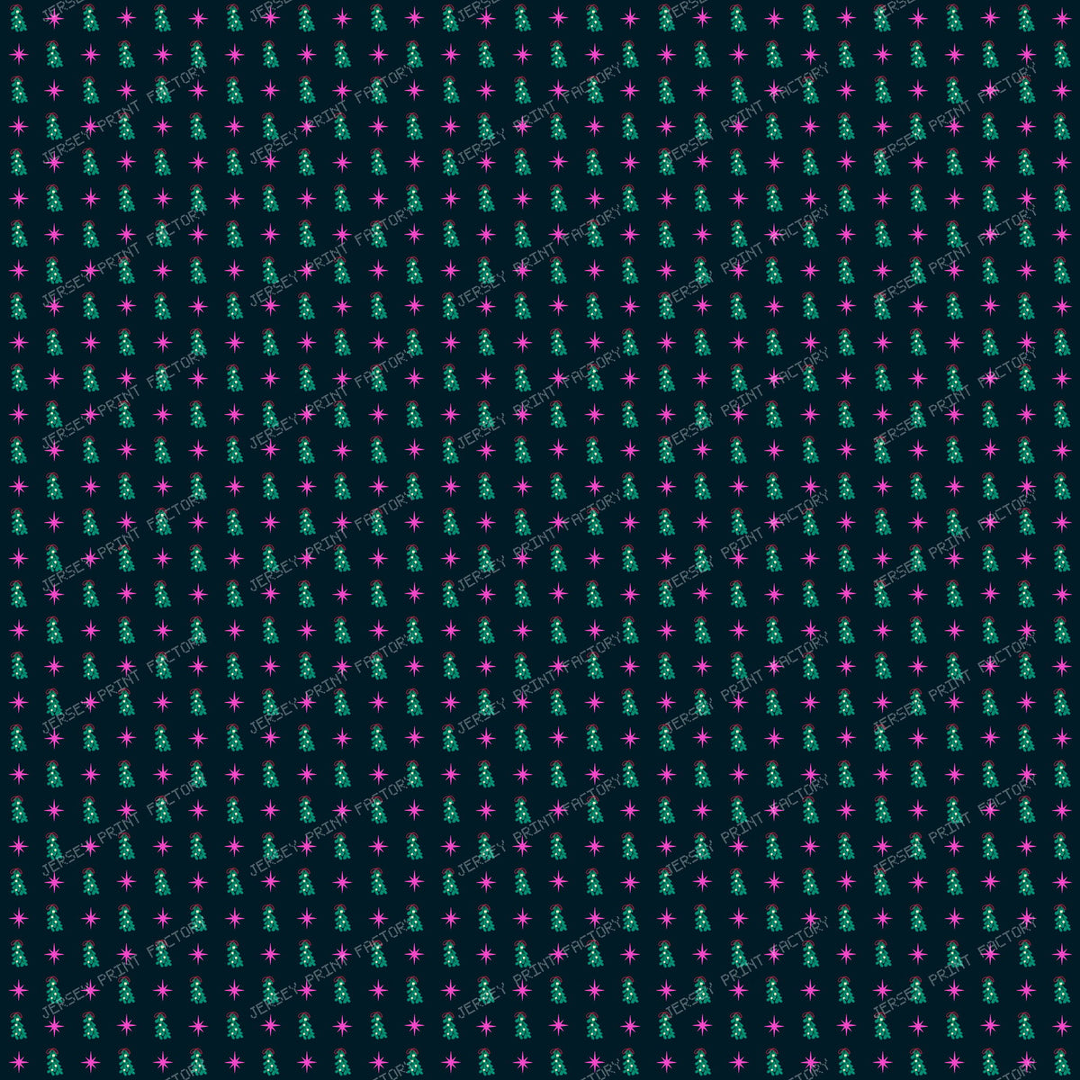 Whimsical Winter Mistletoe and Pink Stars on Deep Blue Black