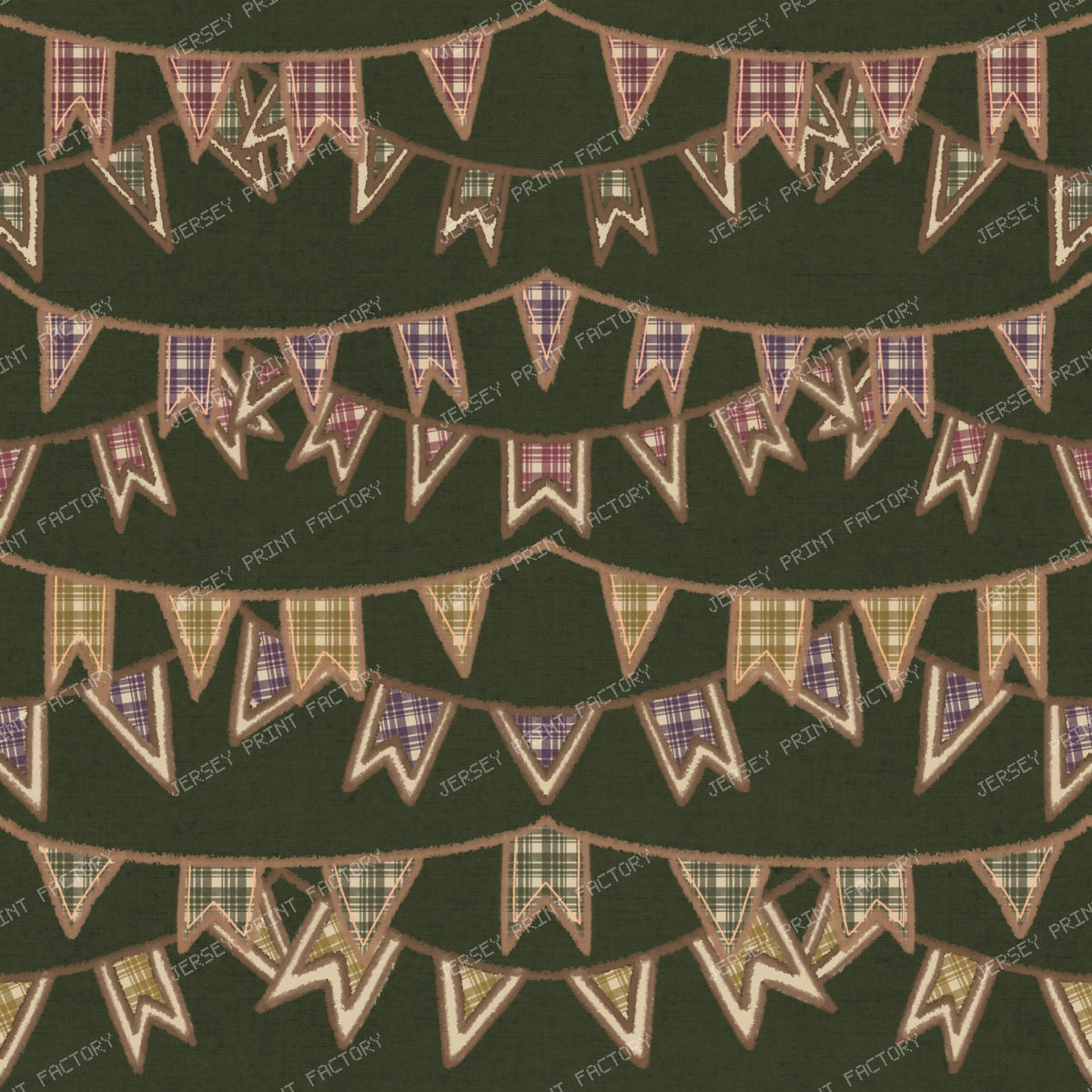 Plaid Harvest Festival Bunting Flags/ Old Harvest Lane Forest Green