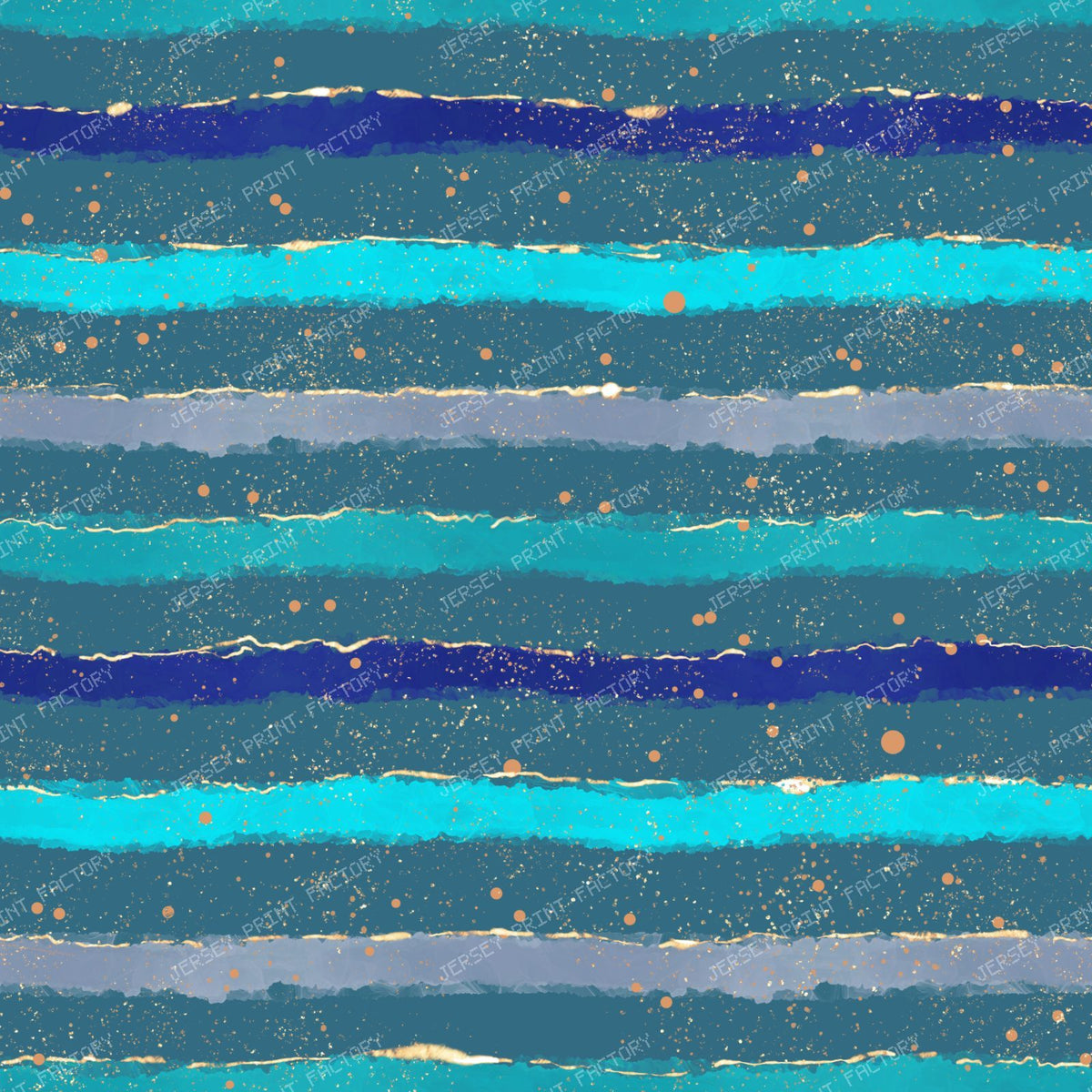 Deep Ocean Stripes Watercolor Brushstroke Waves with Gold Speckles — Teal Grey