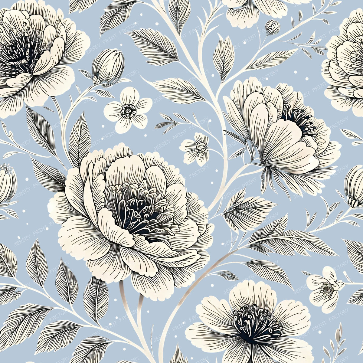 XL Pale Blue And Beige Flowers
