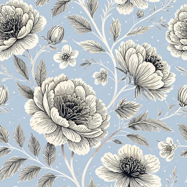 XL Pale Blue And Beige Flowers
