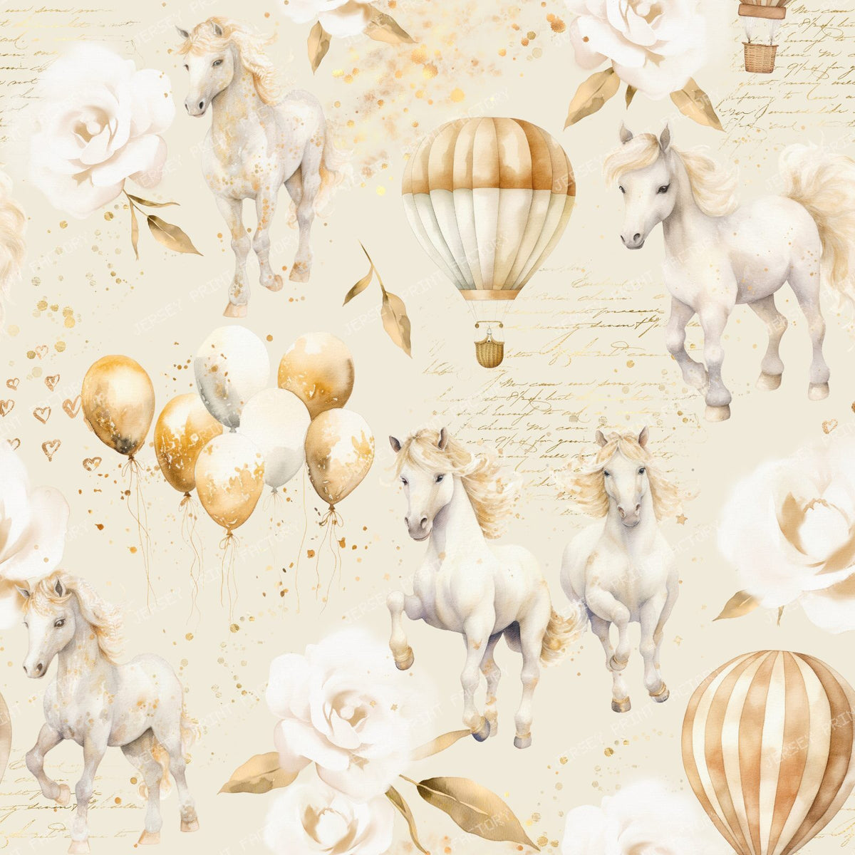 Cute Ponies and Balloons Pastel Colors Toile Pattern for Children on Cream