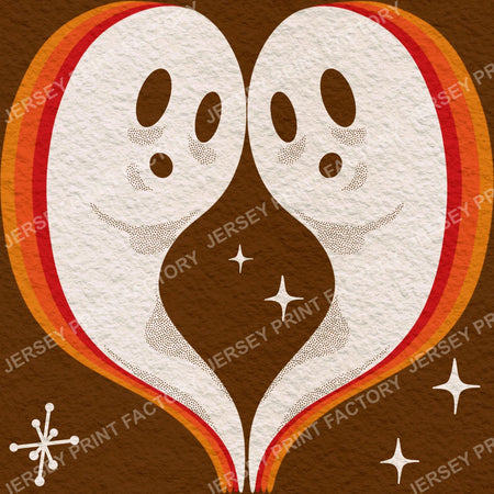 Retro Halloween Ghosts 70s Psychedelic Rainbow Ghost Print Vintage Spooky Mid Century Groovy Halloween Fabric Pattern - Brown
