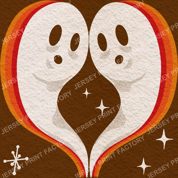 Retro Halloween Ghosts 70s Psychedelic Rainbow Ghost Print Vintage Spooky Mid Century Groovy Halloween Fabric Pattern - Brown