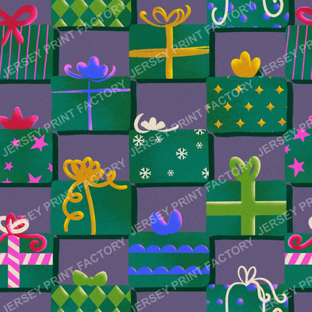 Christmas Gifts Checkerboard on Muted Purple