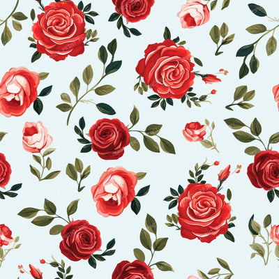 Red Roses, Red Flowers, Floral Pattern, Rosebud, Boho — Blue