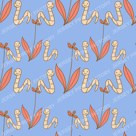 Smaller worms Happy Worm & Leaf Pattern — Periwinkle