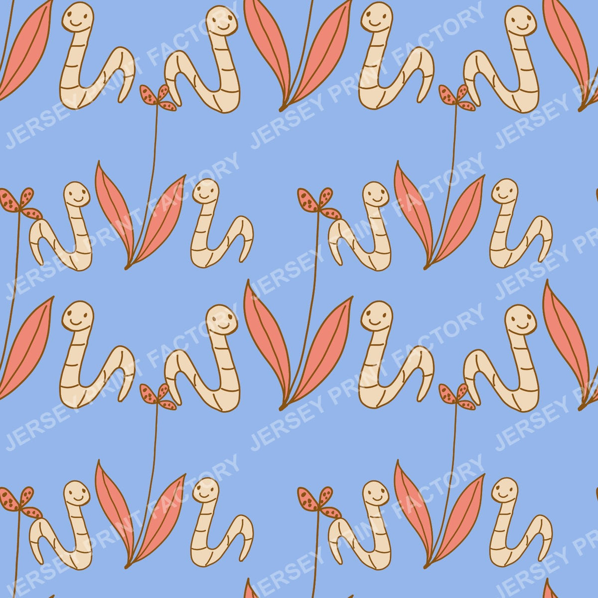 Smaller worms Happy Worm & Leaf Pattern — Periwinkle