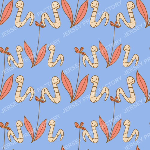 Smaller worms Happy Worm & Leaf Pattern — Periwinkle