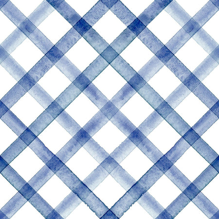 Watercolor stripe gingham seamless pattern. Color navy blue stripes background.