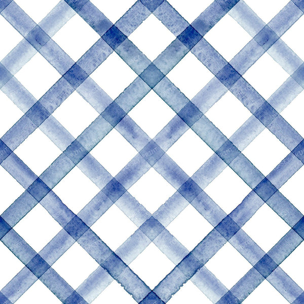 Watercolor stripe gingham seamless pattern. Color navy blue stripes background.