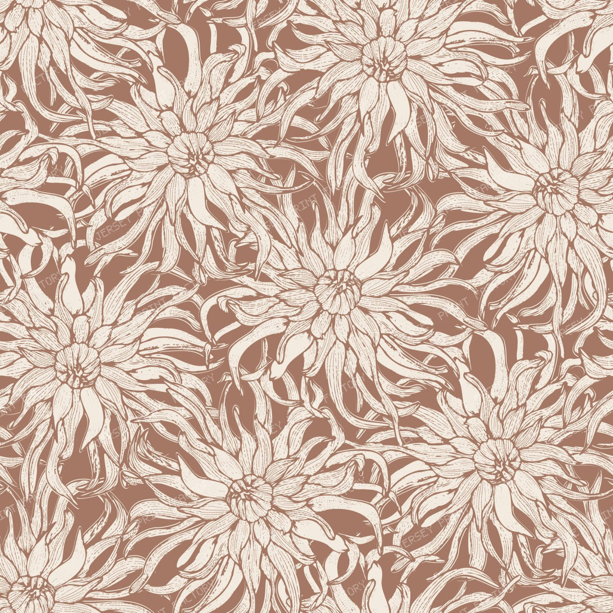 Moody Cactus Dahlia Line Art Vintage Botanical Floral — Terracotta