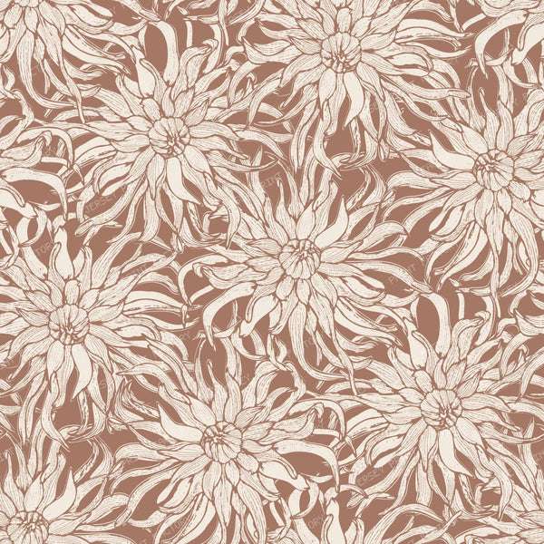 Moody Cactus Dahlia Line Art Vintage Botanical Floral — Terracotta