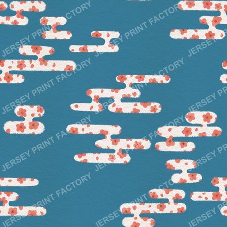 Japanese style clouds with Sakura Cherry Blossom - Teal