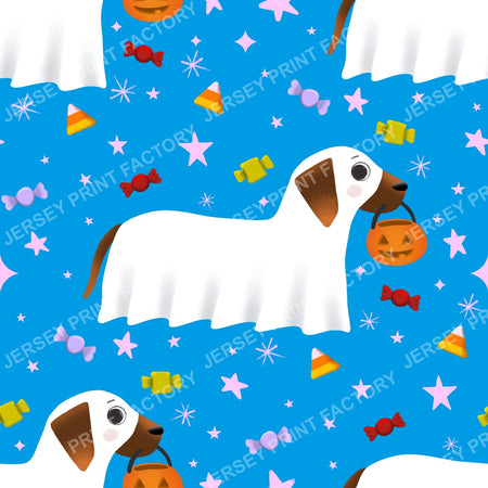 Trick Or Treat Dachshund Dog Halloweenie – Candy Toss On Bright Blue