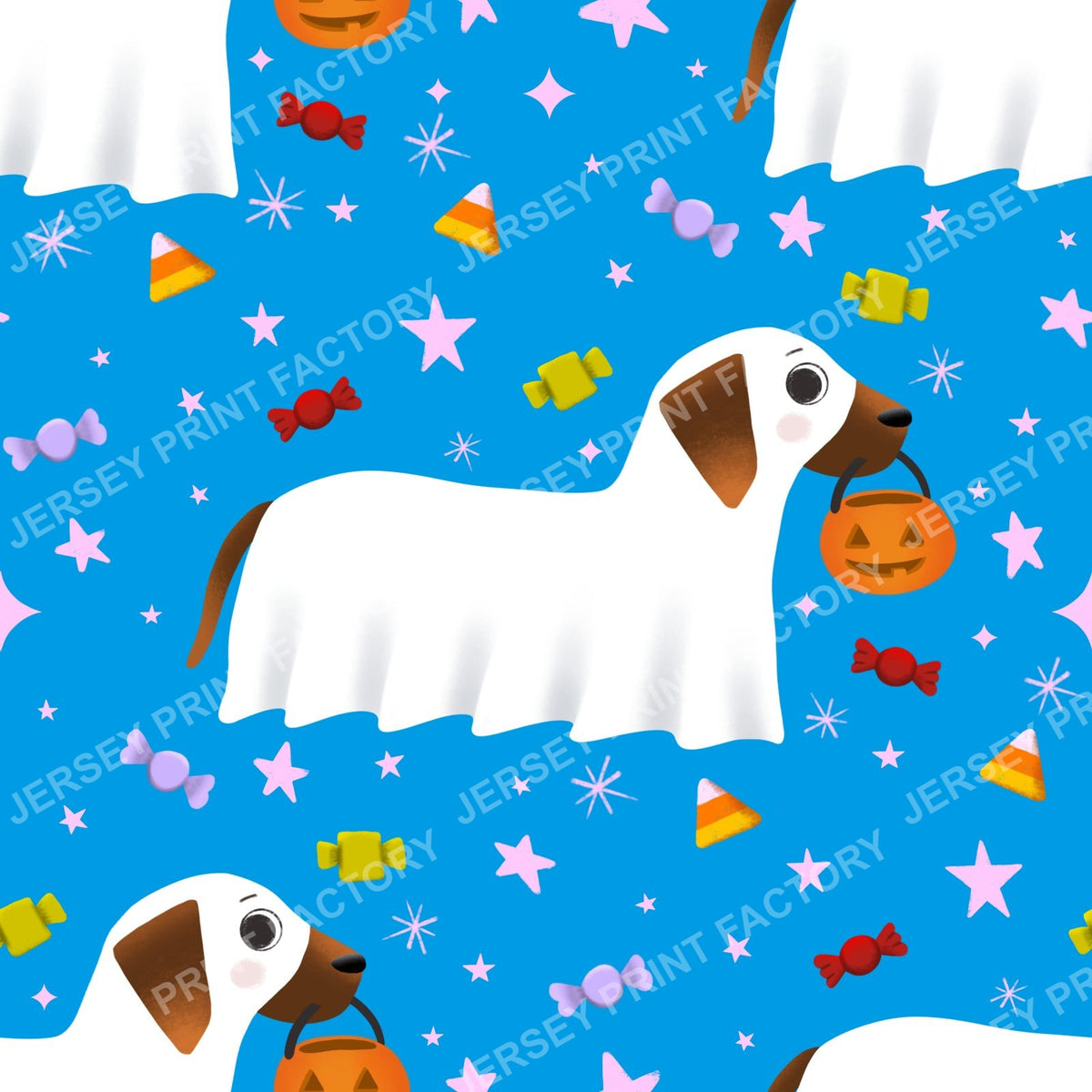 Trick Or Treat Dachshund Dog Halloweenie – Candy Toss On Bright Blue