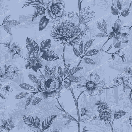 2026 PJP 100 — 22 Country Roses Floral Vines Pen and Ink French Provincial - Dark Blue