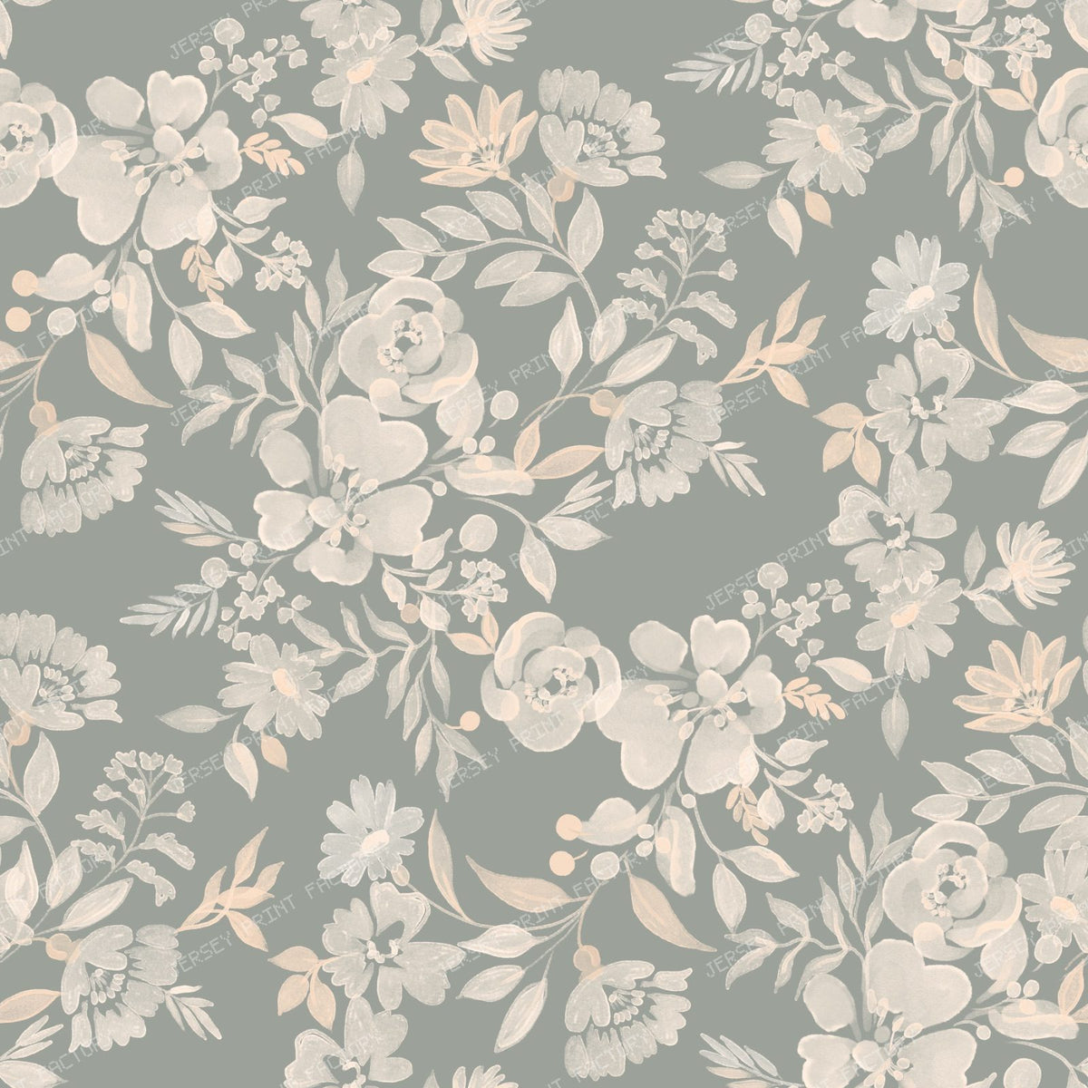 Bella   Watercolour Tonal Floral   Beige — Deep Green