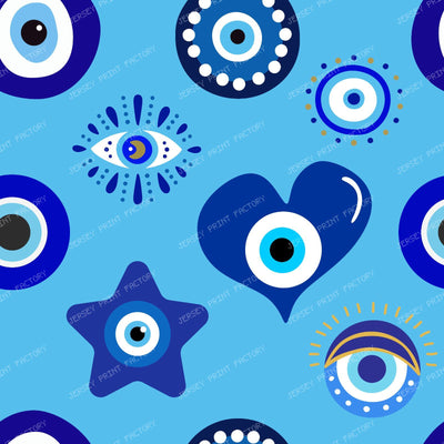 Evil Eye Pattern, Turkish Eye, Nazar, Mati, Hamsa, Hearts, Stars — Blue 2