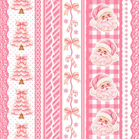 Large PInk Christmas Stripes With Santa Trees And Bows