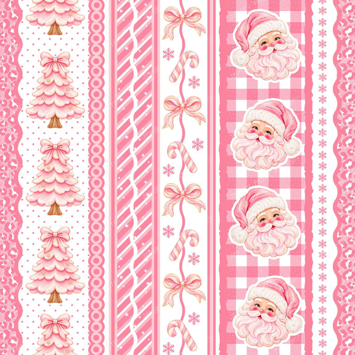 Large PInk Christmas Stripes With Santa Trees And Bows