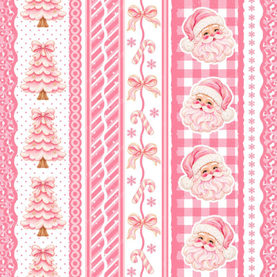 Large PInk Christmas Stripes With Santa Trees And Bows
