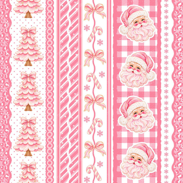Large PInk Christmas Stripes With Santa Trees And Bows