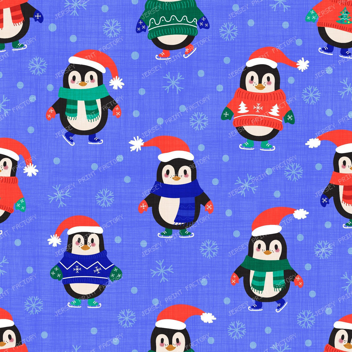 Cute Christmas Penguins in Sweaters & Santa Hats Winter Pattern