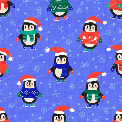 Cute Christmas Penguins in Sweaters & Santa Hats Winter Pattern