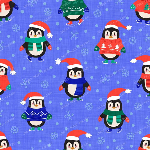 Cute Christmas Penguins in Sweaters & Santa Hats Winter Pattern
