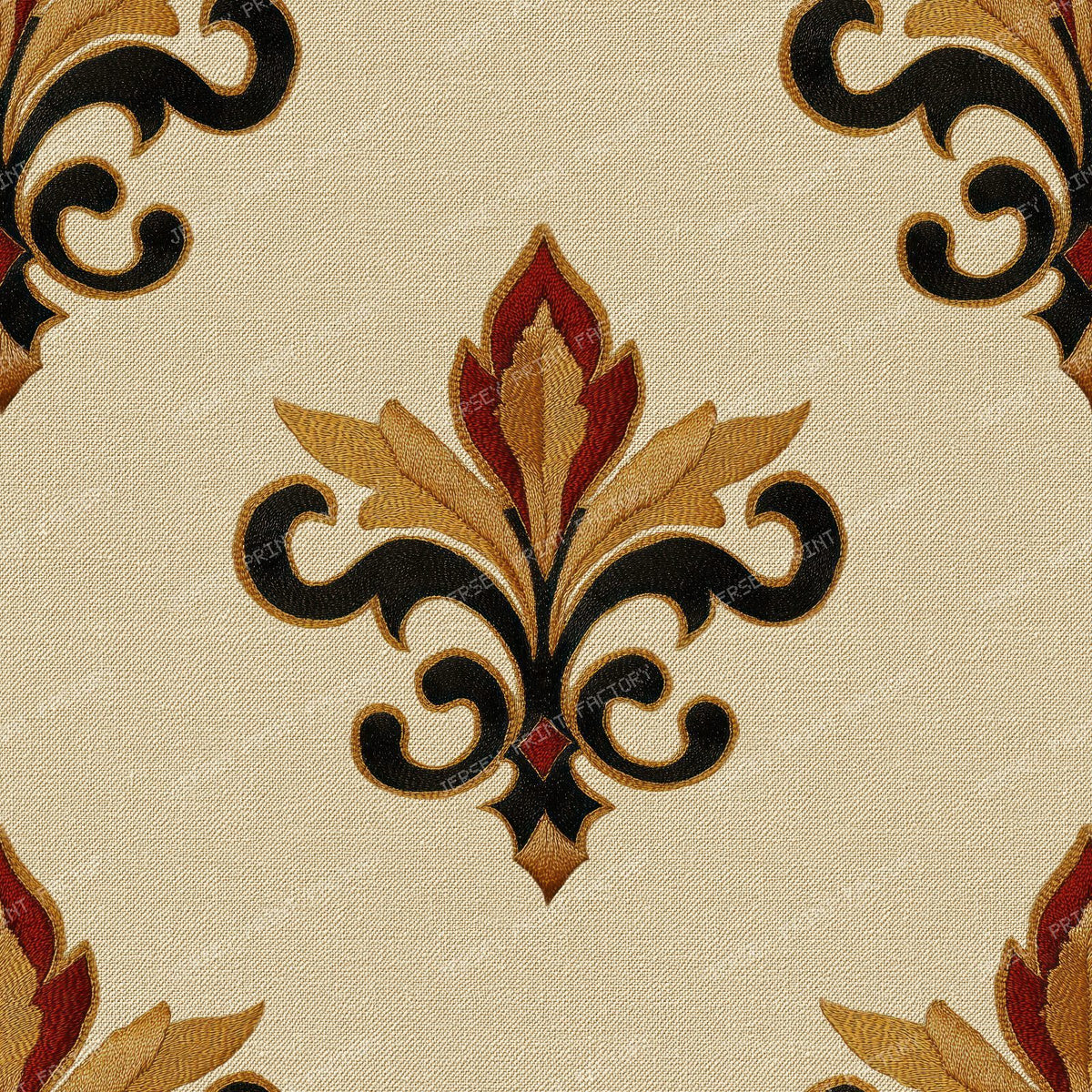Vintage Fleur de Lis with French Heraldic Scrollwork and Medieval Elegance - Sand