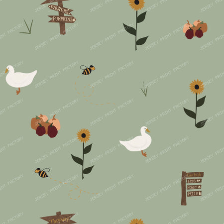 Farm Market Ducks Pumpkins Bees Fall Toss/ Old Harvest Lane sage green