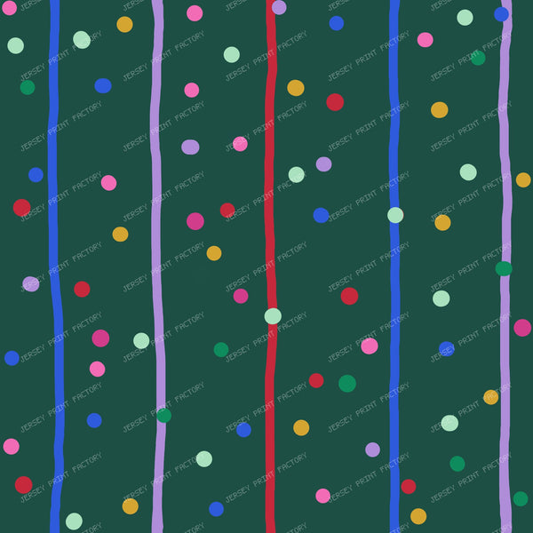 Hand Drawn Stripes and Dots on Green