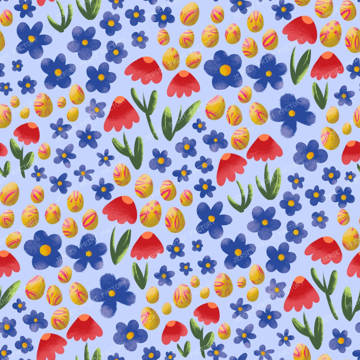 Ditsy Floral and Easter Eggs - Bright on Turquoise — Bright on Blue