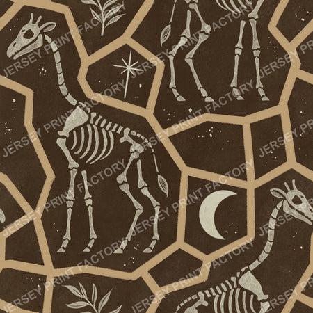 Halloween Animal Print, Giraffe Skeleton - Underground Fossils with Moon and Stars