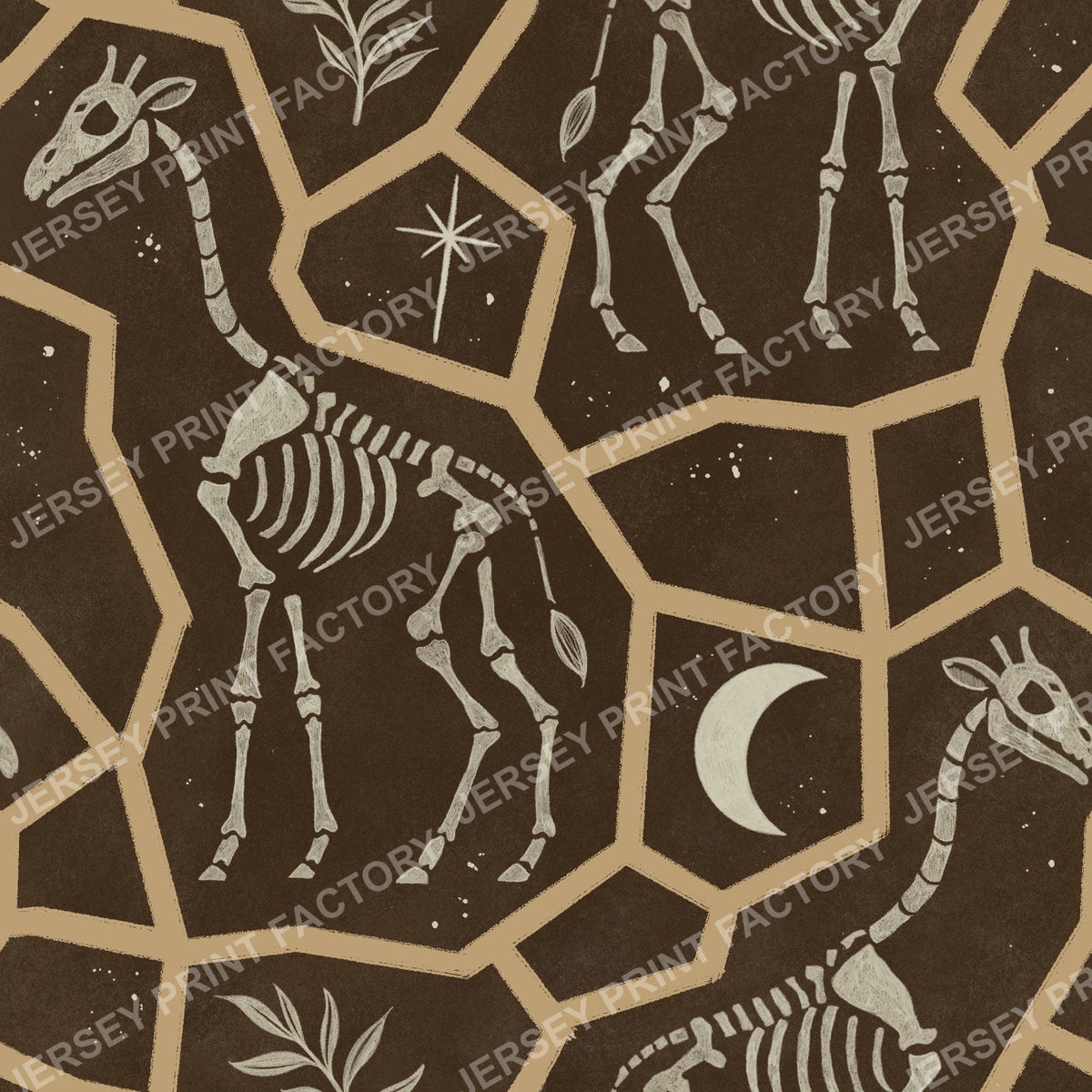 Halloween Animal Print, Giraffe Skeleton - Underground Fossils with Moon and Stars