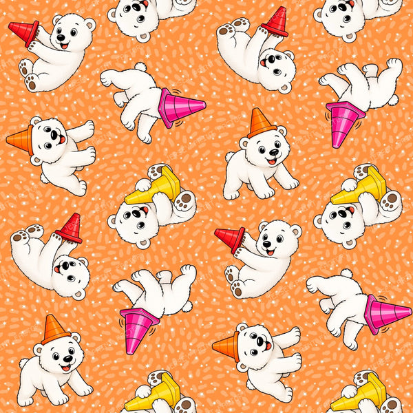 Playful Momota Polar Bear and Cones on Orange