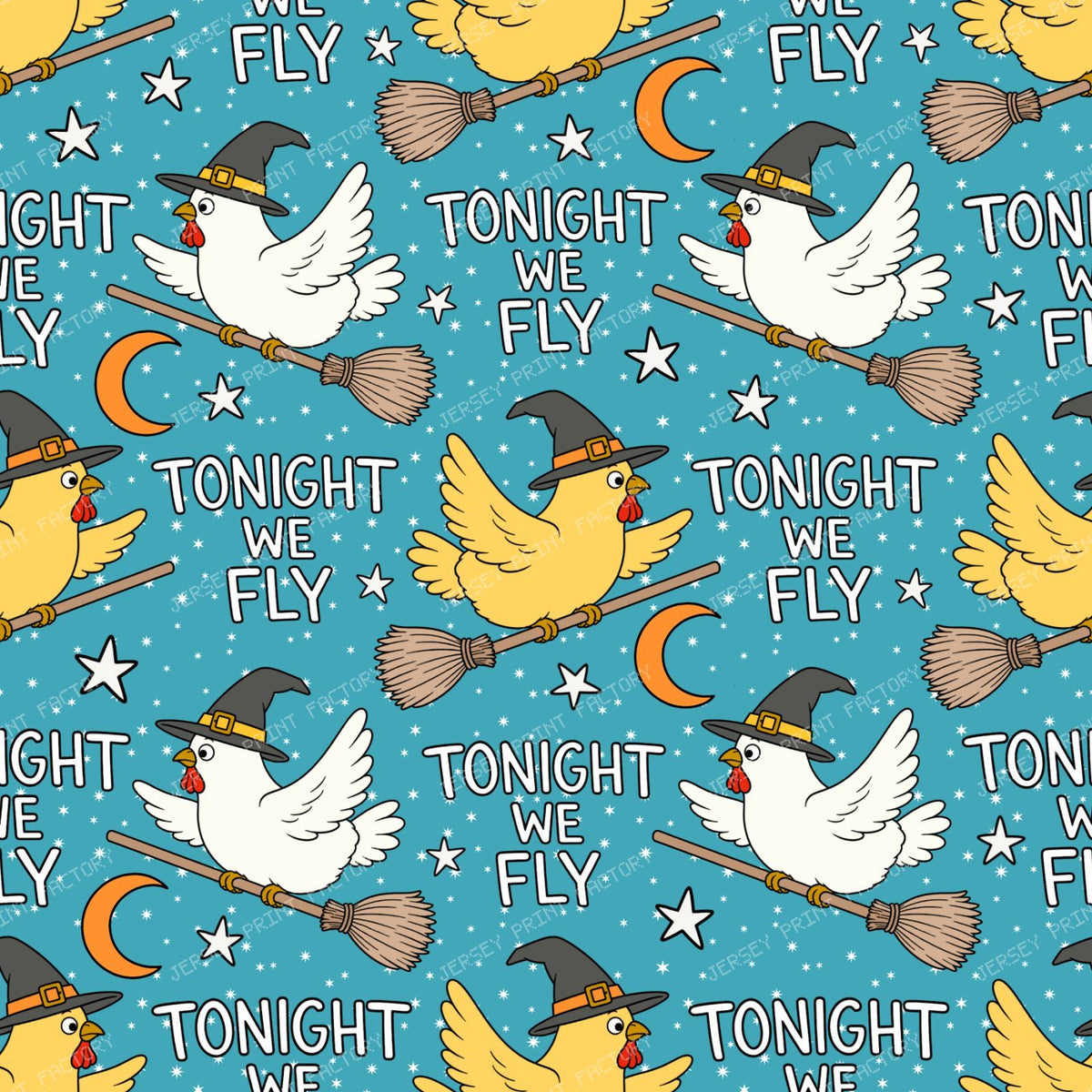 Tonight We Fly Funny Halloween Witch Chicken  on Blue
