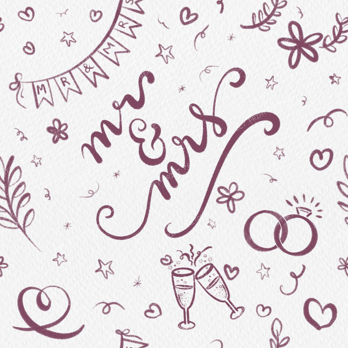 Mr & Mrs Wedding Doodles in Sage Green, engagement, bride, groom, i do — Dark Red