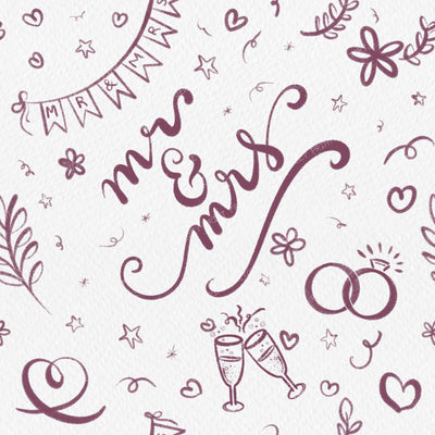 Sage Green Wedding Doodles Mr and Mrs — Dark Red