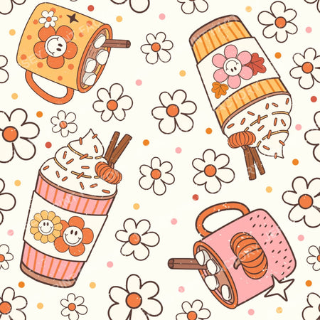 Fall Pumpkin Spice Coffee And Cocoa Drinks On Ivory