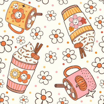 Fall Pumpkin Spice Coffee And Cocoa Drinks On Ivory