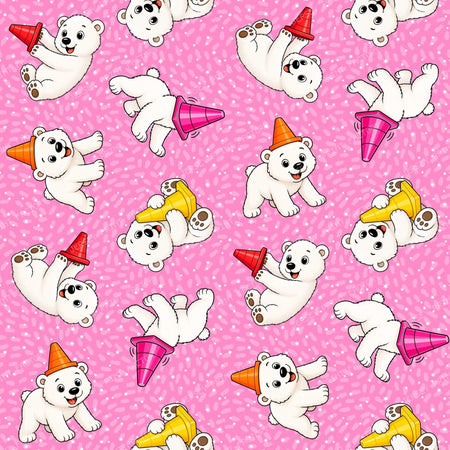 Playful Momota Polar Bear and Cones on Pink