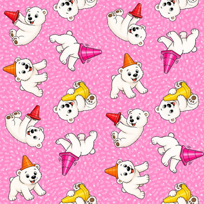 Playful Momota Polar Bear and Cones on Pink